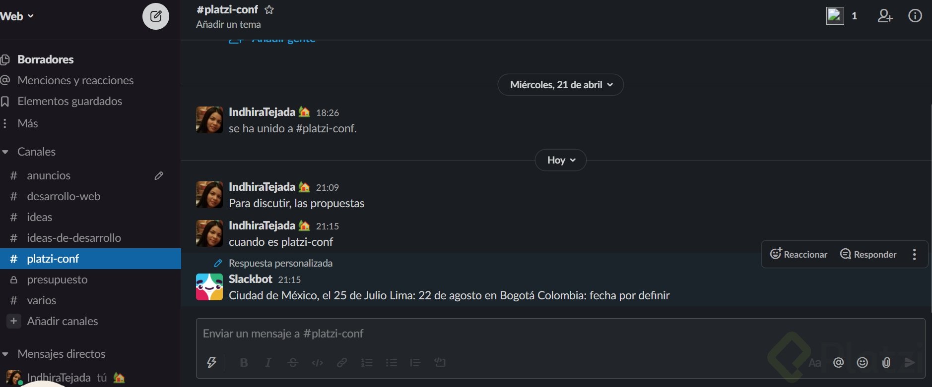 Slackbot Es Tu Amigo Configura Respuestas Automáticas Platzi